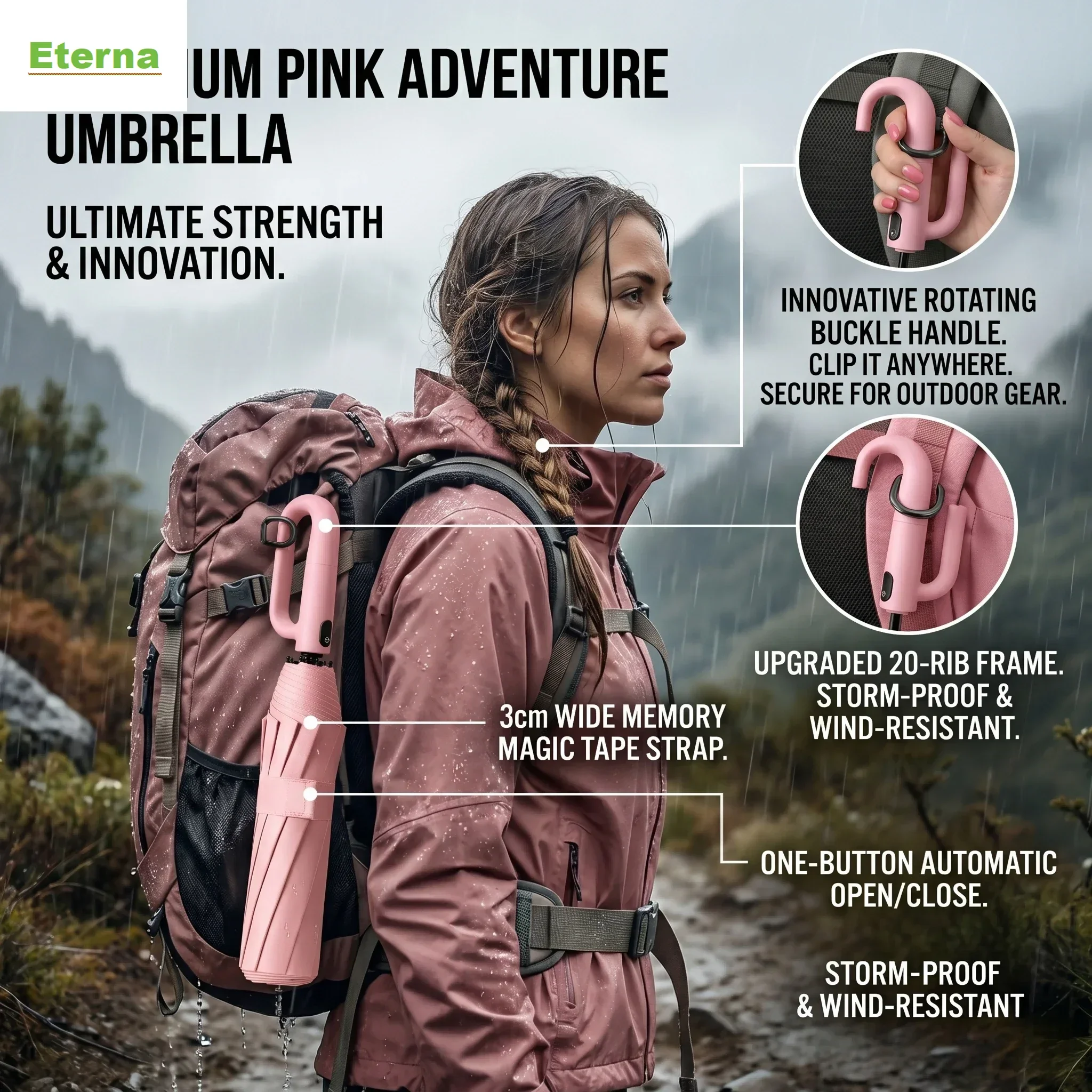 Stylish Compact Automatic Folding Umbrella UV UPF50+ Protection Loop Buckle Outdoor Travel for Men Women