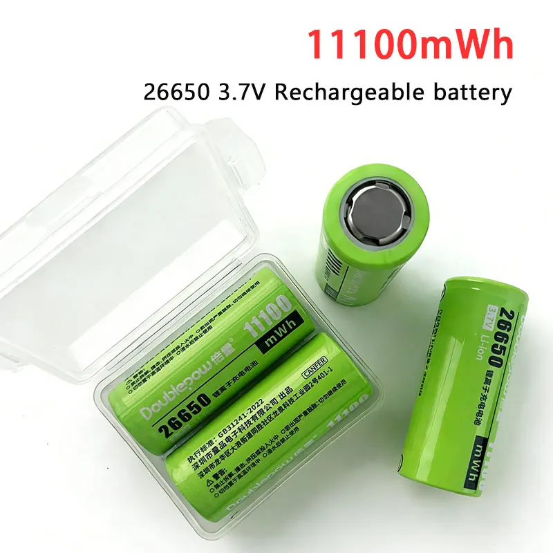 3,7-V-Akku 26650 11100 mWh wiederaufladbarer Lithium-Ionen-Akku für Taschenlampe, Solar-Straßenlaterne, Auto-Staubsauger + USB-Ladegerät