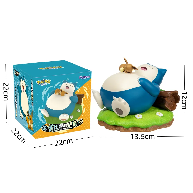 포켓몬 애니메이션 액션 피규어 Snorlax 및 Eevee 오리지널 홈 데스크탑 컬렉션 모델 장식품 휴일 선물 어린이 장난감
