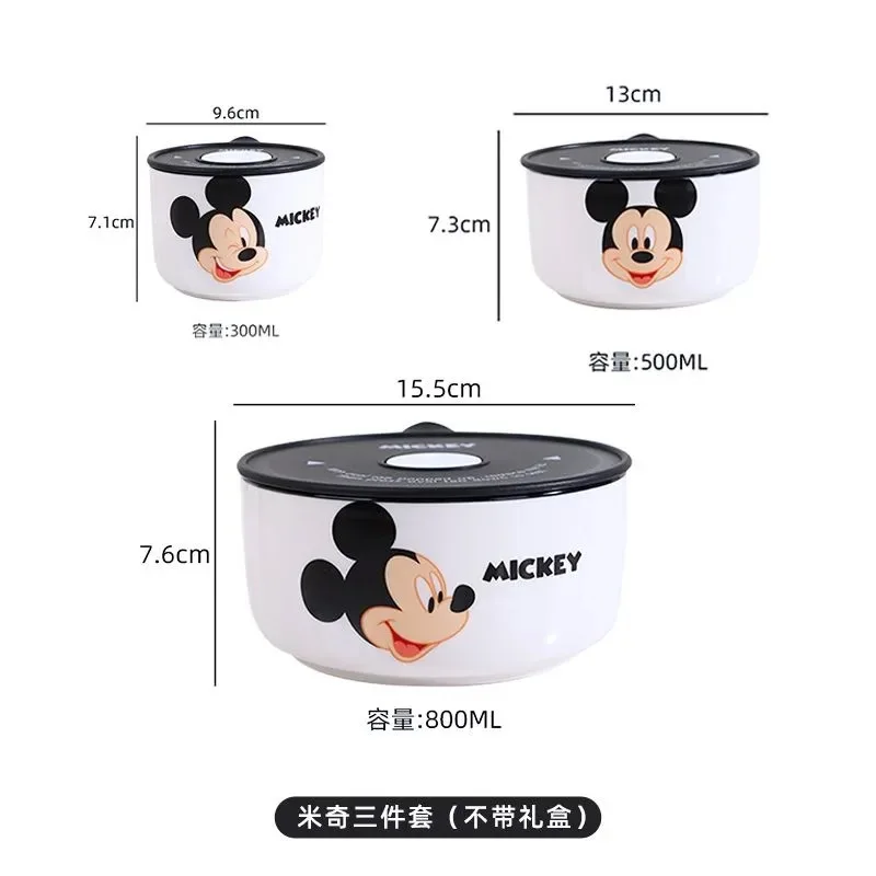 Mickey Bento Box 3 Piece Set Minnie Lunch Box Cartoon Ceramic Lunch Box Fresh Keeping Bowl Microwave Available Christmas Gift