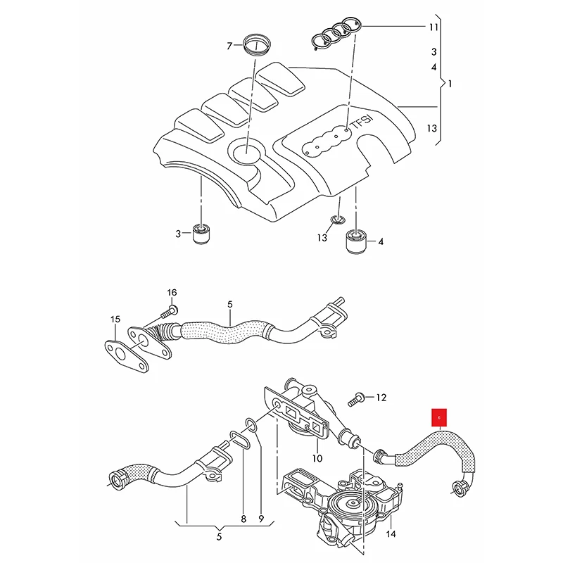 Para VW Passat 3C2 2005-2010 CC 357 2008-2012 Audi A3 manguera de ventilación del cárter del motor 06H 103221 J 06H 103 221 J