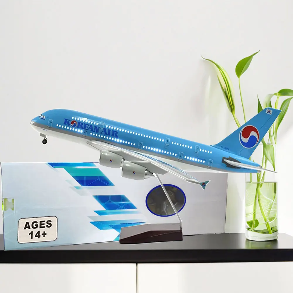 1/160 Scale Planes Model Aircraft Korean Air Airbus 380 Airplane Model 47CM Resin Simulation Civil Aviation Passenger Planes