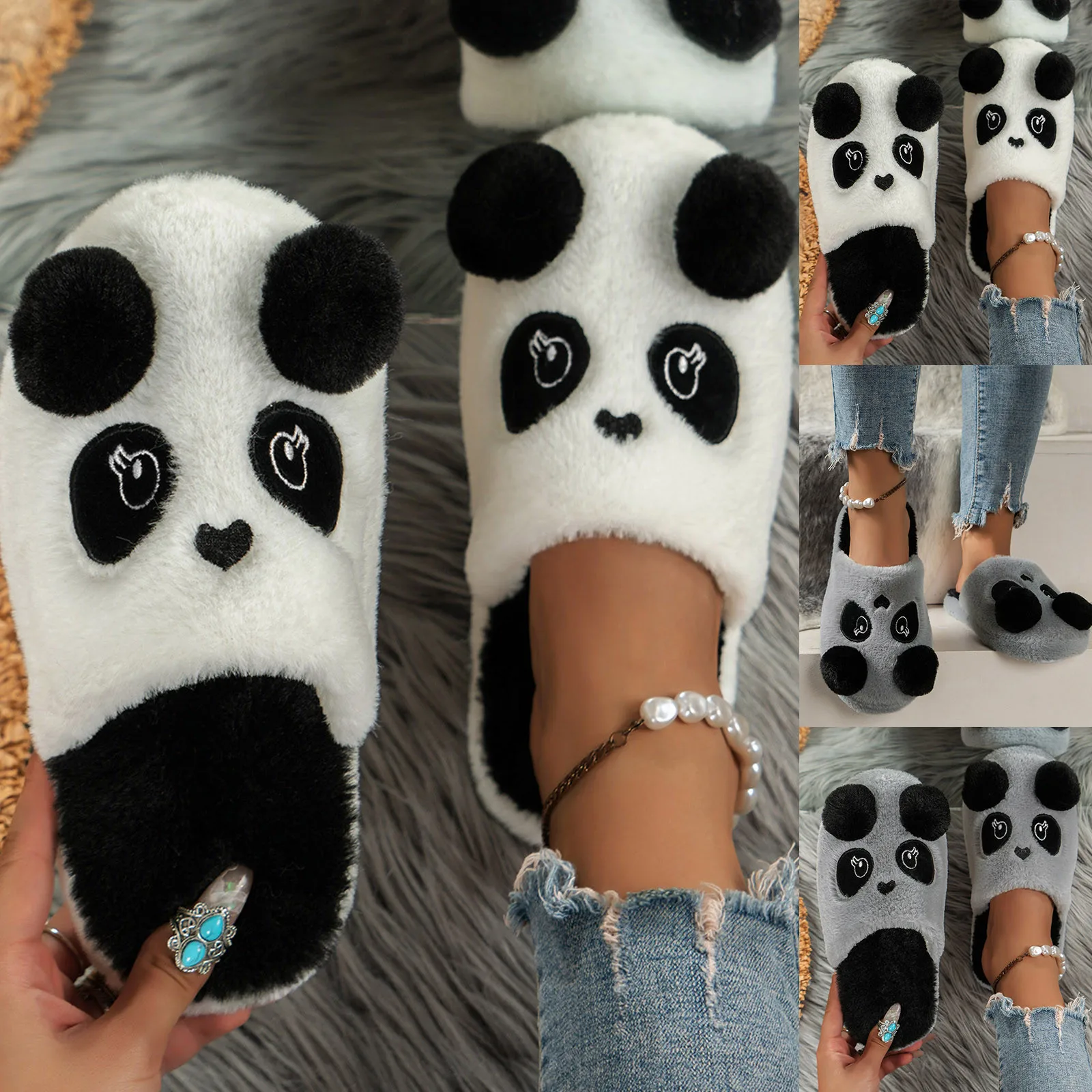 Winter Warm House Slippers Panda Non Slip Fleece Plush Home On Shoes Indoor Outdoor Shoes Winter Shoes Woman Warm Flat Shoes