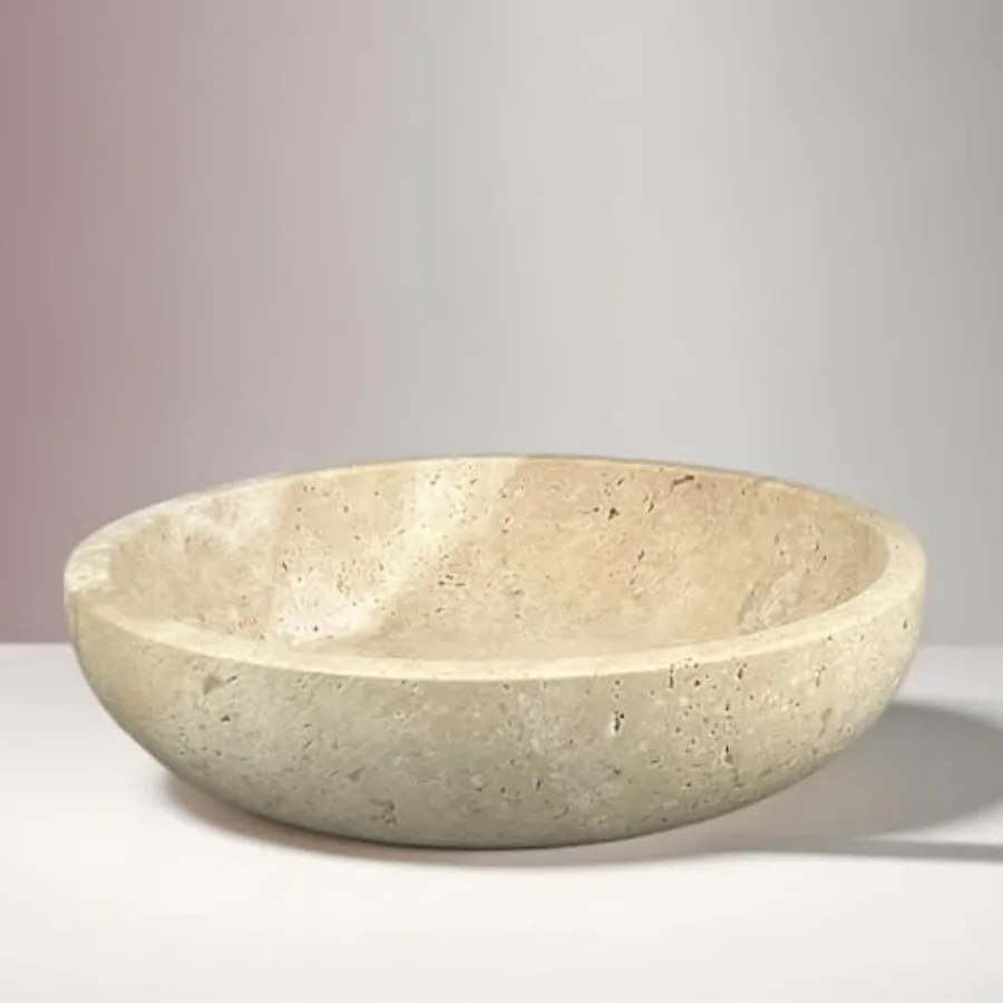 

Travertine Decorative Bowls for Home Decor Marble Fruit Bowl for Kitchen Counter Keys Bowl for Entryway Table Large Candy Servi
