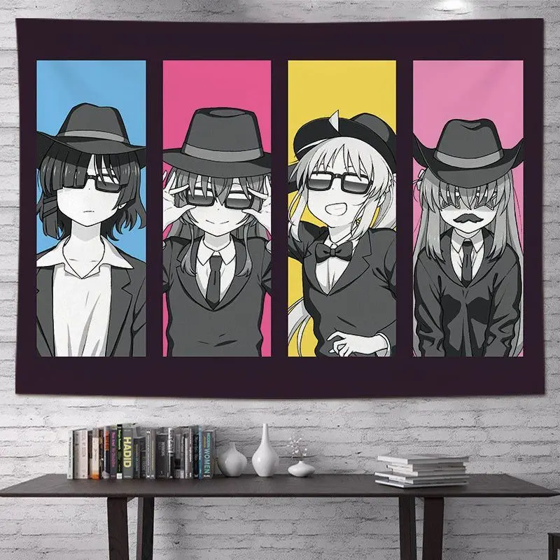 VIKAMA Funny Anime Girls Tapestry Wall Hanging Detective Suit Hat Sunglasses Colorful Aesthetic Wall Art Dorm Room Decor