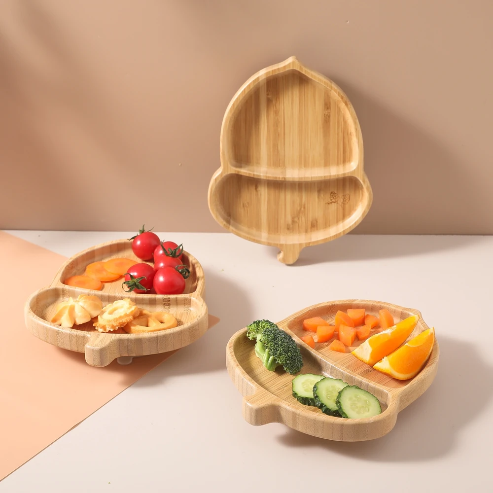 

Baby Wooden Feeding Tableware Sets Kids Feeding Tableware Set Silicone Fork Spoon BPA Free Children Tableware Suction Plate Bowl