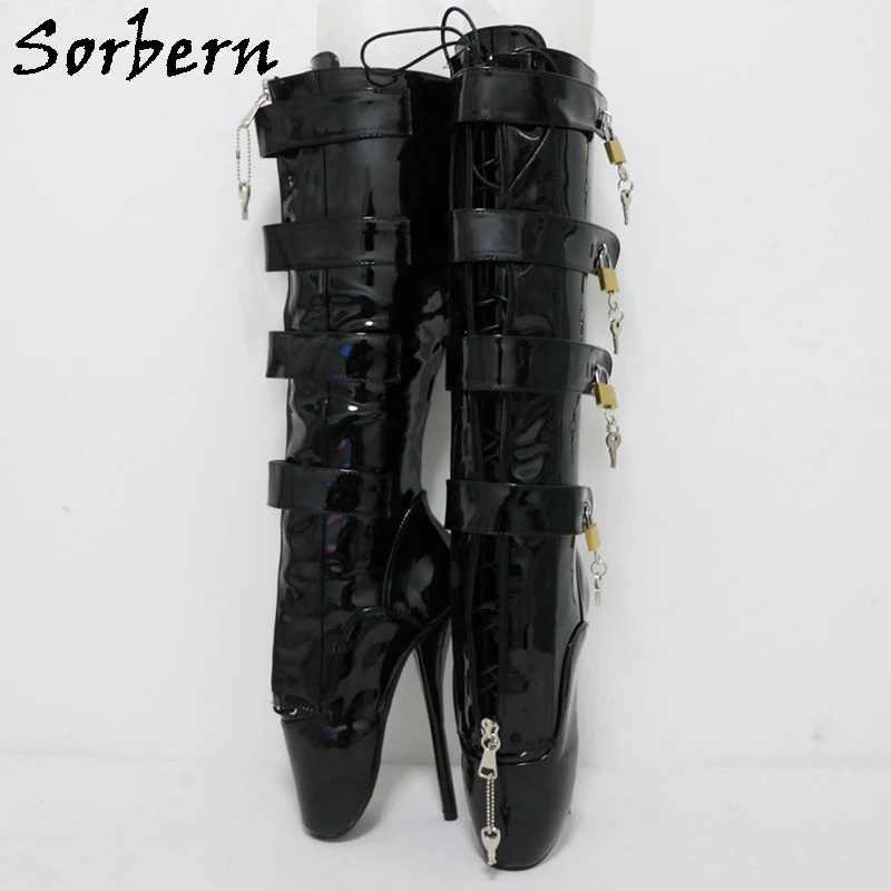 Sorbern 8 Locks Ballets Boots For Women Sm Fetish Tip Toe Boots Lockable Zippers Play Fun Footwear Bdsm Shoes