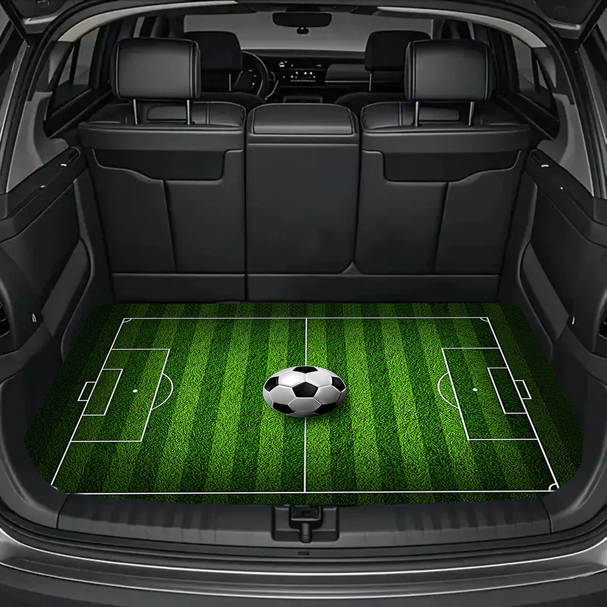 1pc Football Field Pattern And Football Element Trunk Mat, Durable Machine-Washable Car Trunk Protector - Fits Sedans, Suvs, And