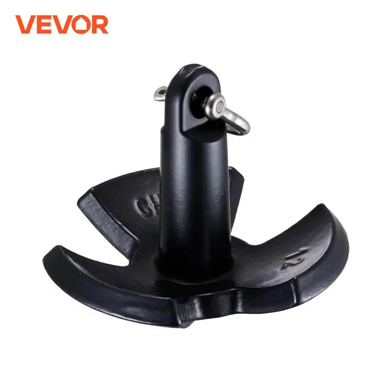 VEVOR River Anchor, 12 LBS Boat Anchor Cast Iron Black Vinyl-Coated with Shackle, Marine Grade Mushroom Anchor