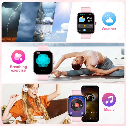 Imagen 2 del producto LIGE-reloj inteligente rosa para mujer, pulsera deportiva con llamadas, Bluetooth, Monitor de salud para Android e IOS, regalo de música