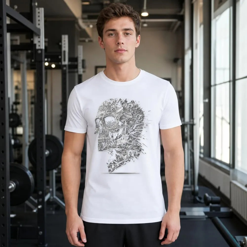 Men T Shirt Geometric Skull Graphic Gothic Skeleton Art Short Sleeve Daily Streetwear Tops