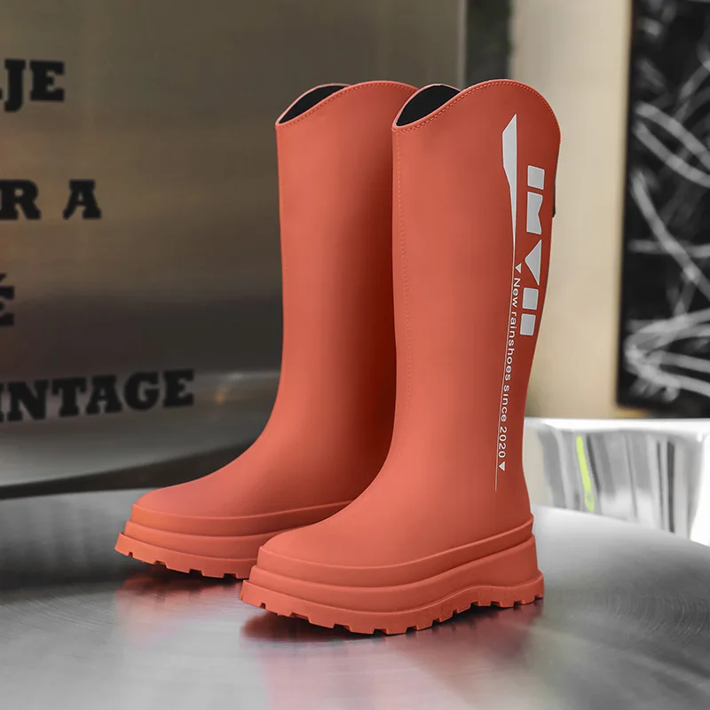 Bottes de pluie non ald à bout rond pour adultes et femmes, chaussures d'eau à tube long, vêtements d'extérieur, chaussures de camping quatre saisons, nouveau