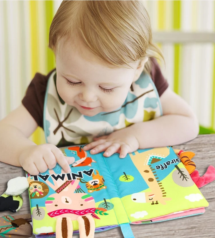 Livro de pano de cauda para bebê, rasgável com papel chocalho, iluminação precoce, quebra-cabeças para crianças, 0-3 anos