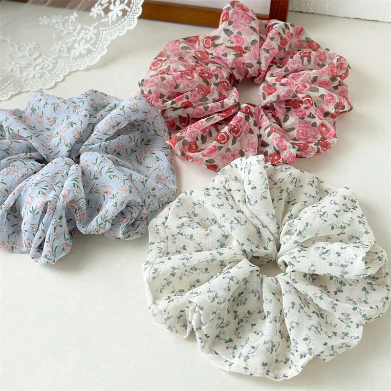 

Woman Large Sweet Chiffon Elastics Hair Band Floral Scrunchies Girls Fresh style Hair Ties Lady Ponytail Hold Hair Accessories