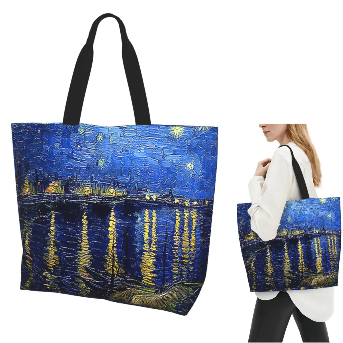 

Van Gogh Shopping Tote Bag Canvas Large Capacity Shoulder Bags Shopper Grocery Handbag for Women