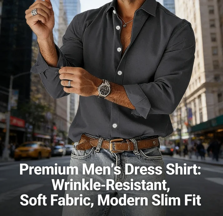 

Новая мужская однотонная рубашка на пуговицах 2026 года, городская повседневная универсальная рубашка с отложным воротником и длинным рукавом