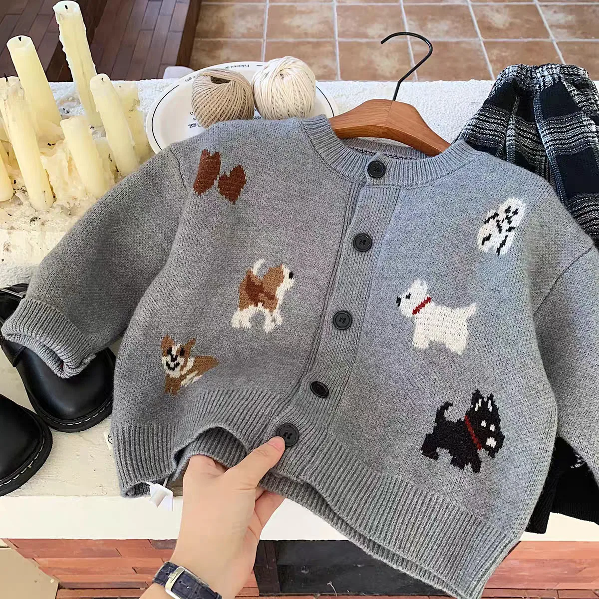 Baby boy sweater cardigan Spring and Autumn children's round neck knitted sweater jacket