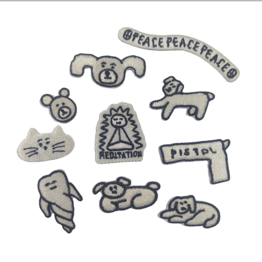 Iron On 10 Pcs Black White Animals Cartoon Badges Embroidered Patches Clothing Hat Bag Shoe Repair Phone Gift Box Decor DIY