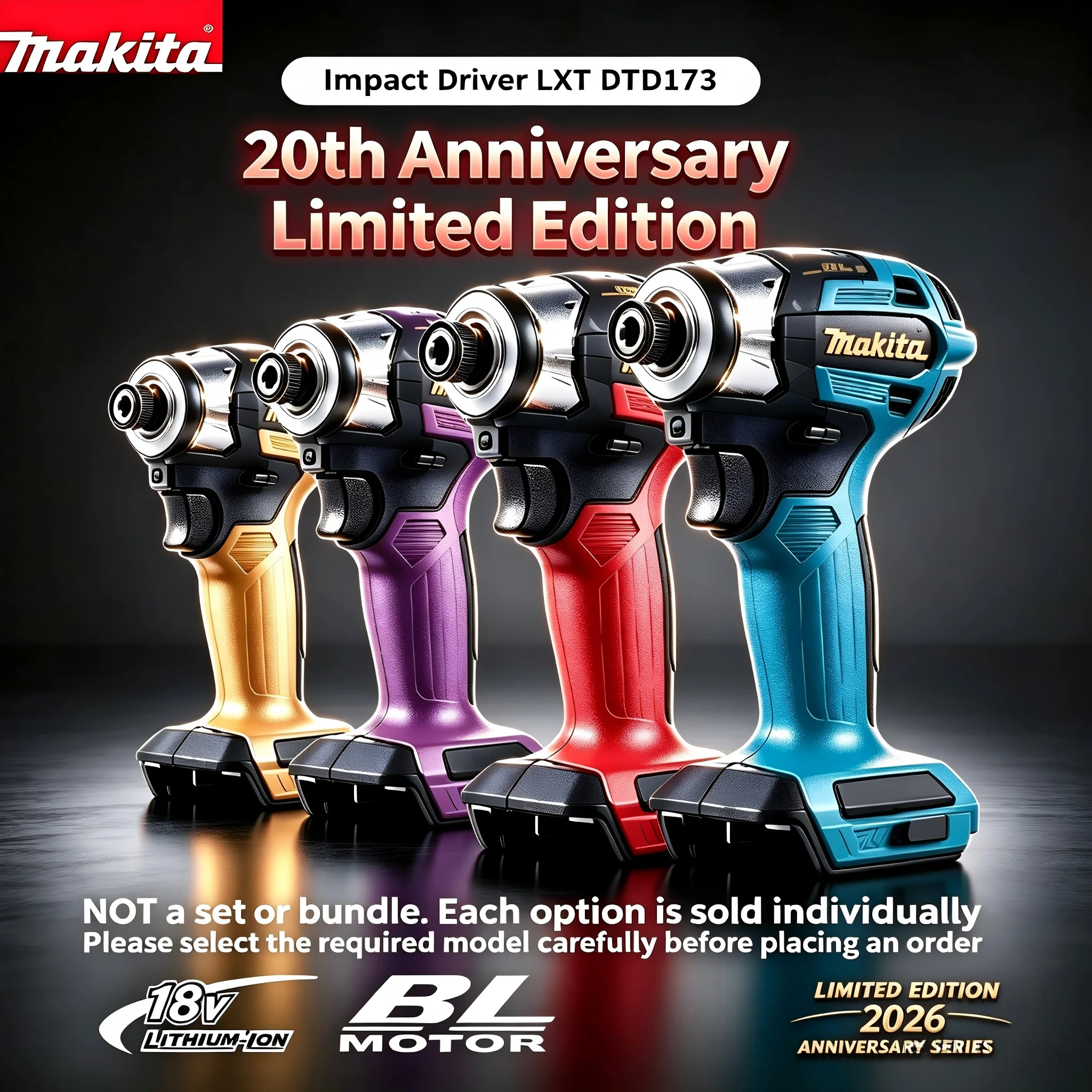 Makita DTD173 20th Anniversary Limited Edition Premium Color Brushless Impact Driver 18V Cordless 180N.m Power Tool for Wood Bol