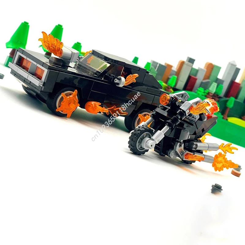

329 шт. MOC Ghost Rider, две упаковки, города, супер автомобиль, строительные блоки, креативная рождественская игрушка, идея подарка, образовательный кирпич