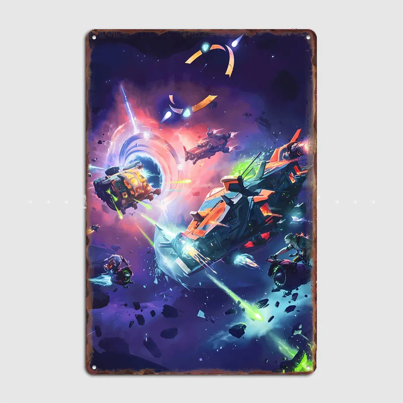 Space Battle with Spaceships and Portal Poster Metal Tin Sign Indoor Outdoor Home Decor Bar Custom Posters Wall Room Decorations