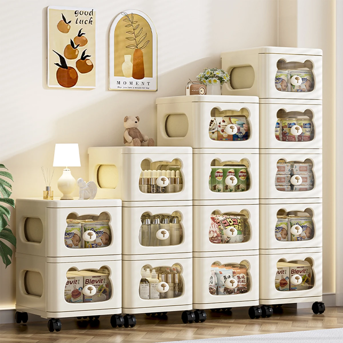 

Cute Bear - Face Drawer Organizer, Mobile with Universal Wheels, Multi - functional for Bedroom/Living Room, Stores Snacks, Toil
