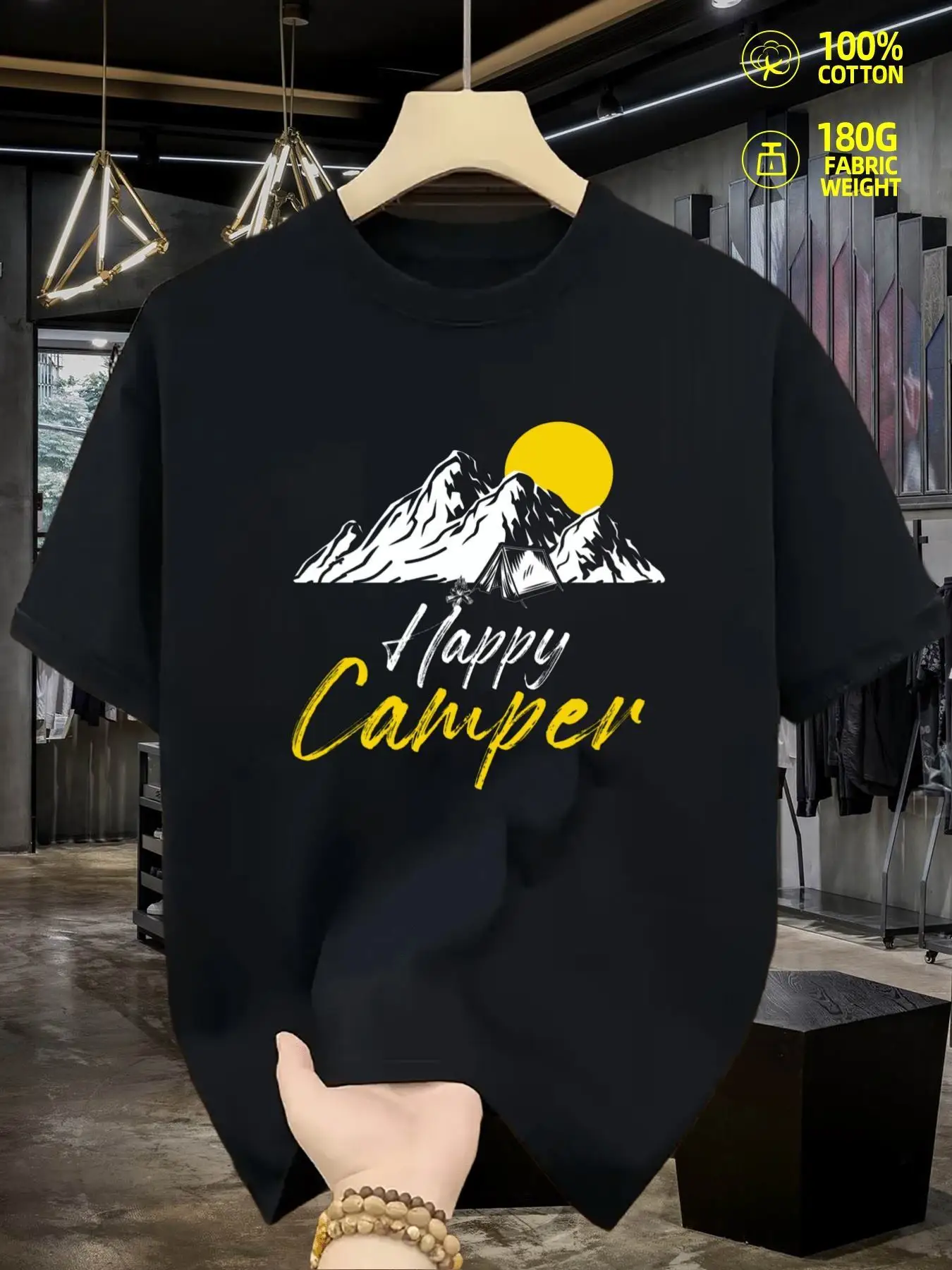 Top Pick Local 180gsm Heavyweight Black Cotton Camping T-Shirt