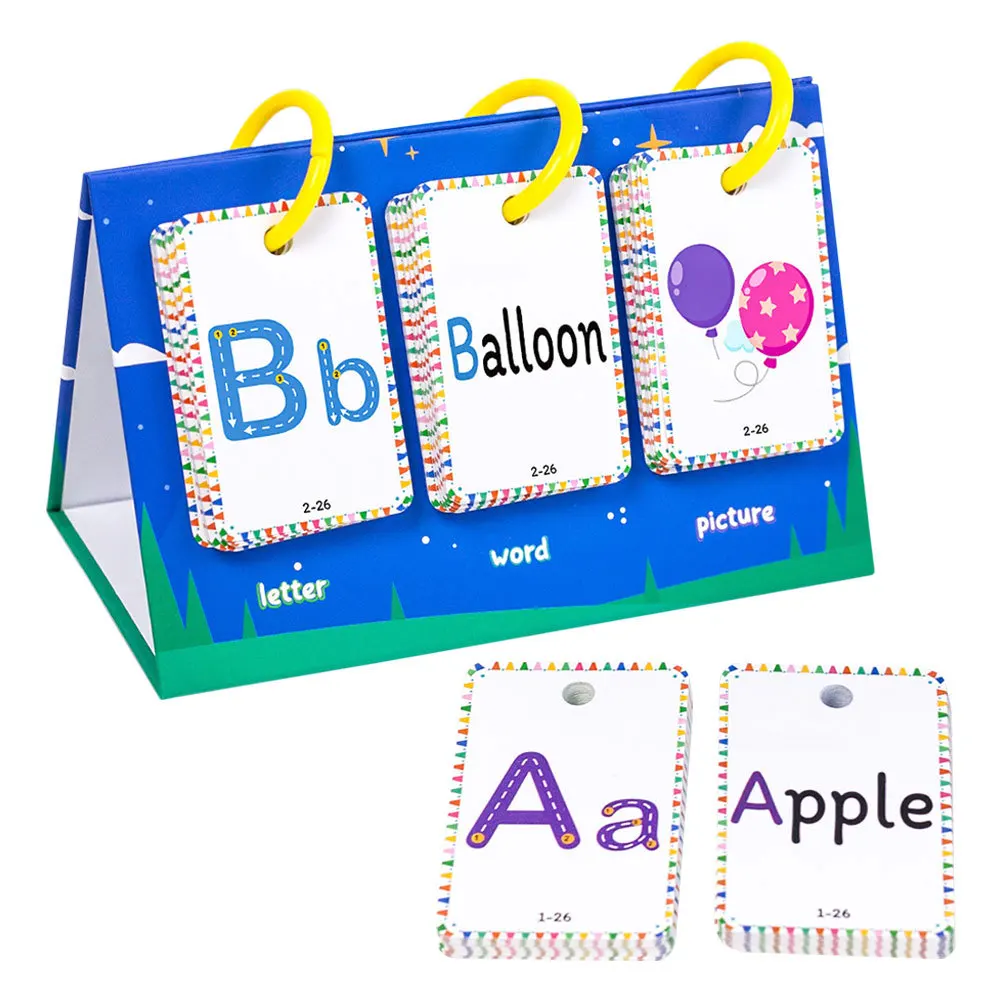 

1Set Toddler Flashcards Learning Letters and Words Alphabet Recognition Early Education Kit Fun Illustrations Reusable for Kids