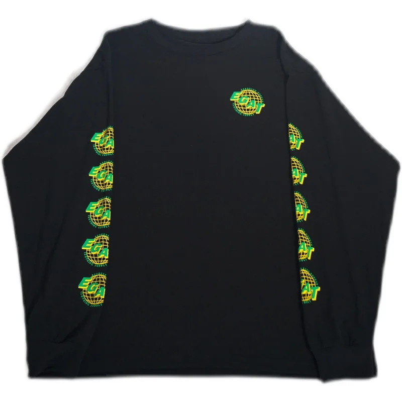 

American Sle Streetwear Neutral Motorcycle Skateboard Versatile Spring Summer T-irt round Ne Long Sve Loose Fit Cotton