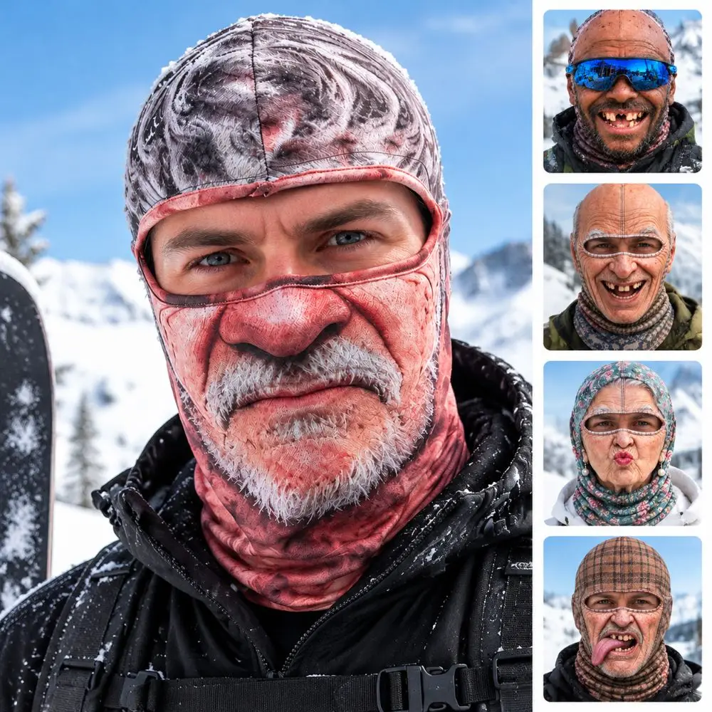 3D Face Printed Old Man Balaclava Face Mask White Mustache Breathable Eye Hole Winter Mask Cover Stretch Elastic Ski Mask Hood
