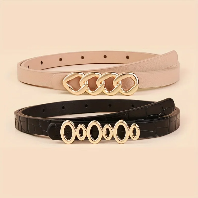 ​ ​ Cinture in PU da 5 pezzi per donna Cinture in vita magre con fibbia in metallo Tinta unita Semplice fibbia ad ardiglione Cintura sottile per pantaloni Jeans Abiti