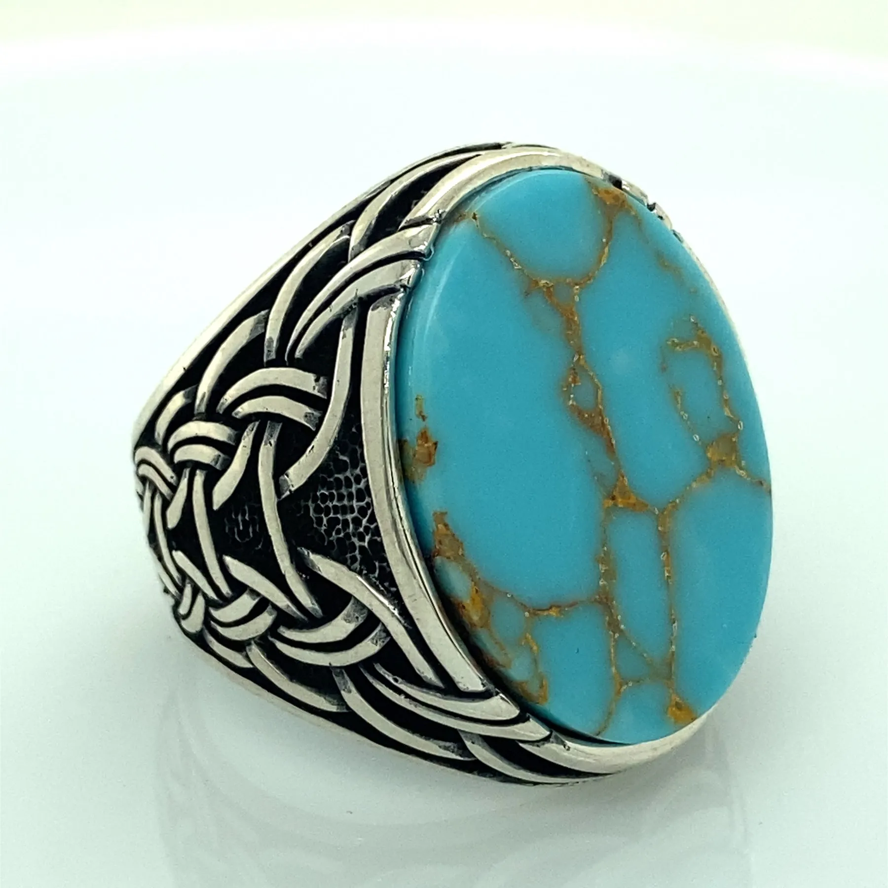 

Sterling Silver Ring , Natural Stone , Turquoise Stone Ring , Oval Gemstone , Handcrafted Ottoman Men Ring