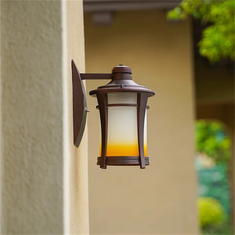 TEMOU Outdoor Wall Lamp LED Classical Retro coffee Light Sconces Waterproof Decorative for Home Aisle