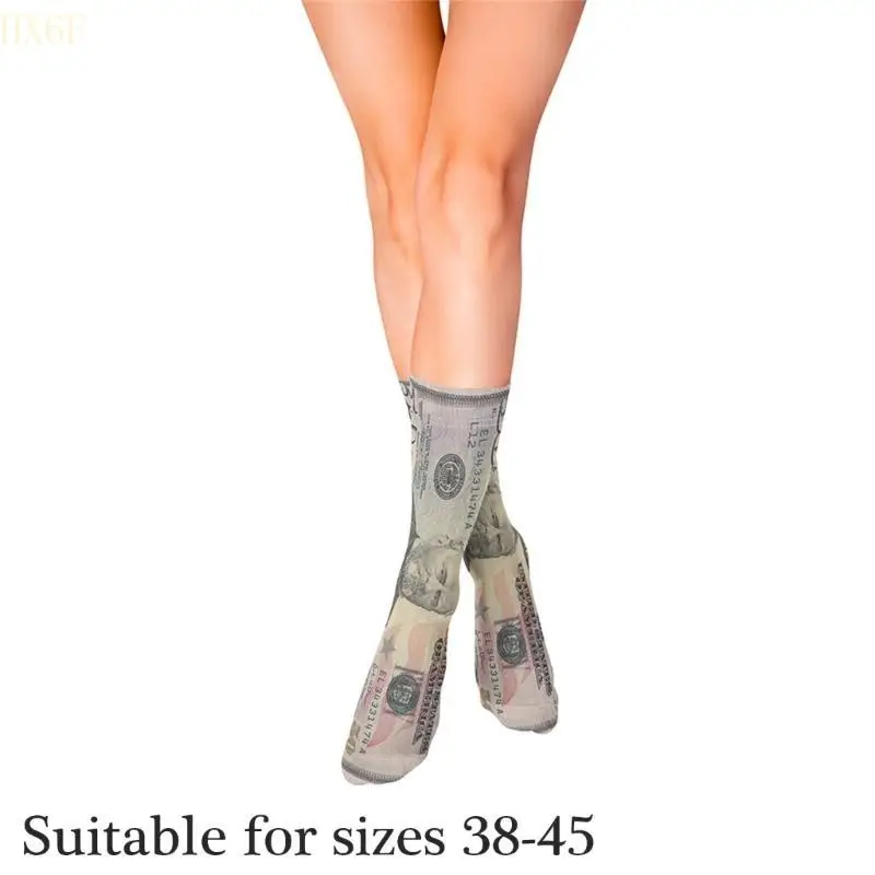 

HX6F Unisex Funny 3D Print Dollar Pattern Novelty Middle Calf Socks Creative Gift