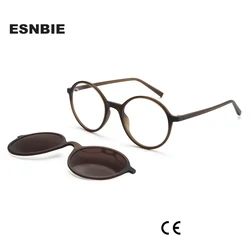 Retro Round Magnetic Clip On Sunglasses TR90 Oval Glasses Frame For Men Women Polarized For Prescription Eyeglasses Monturas