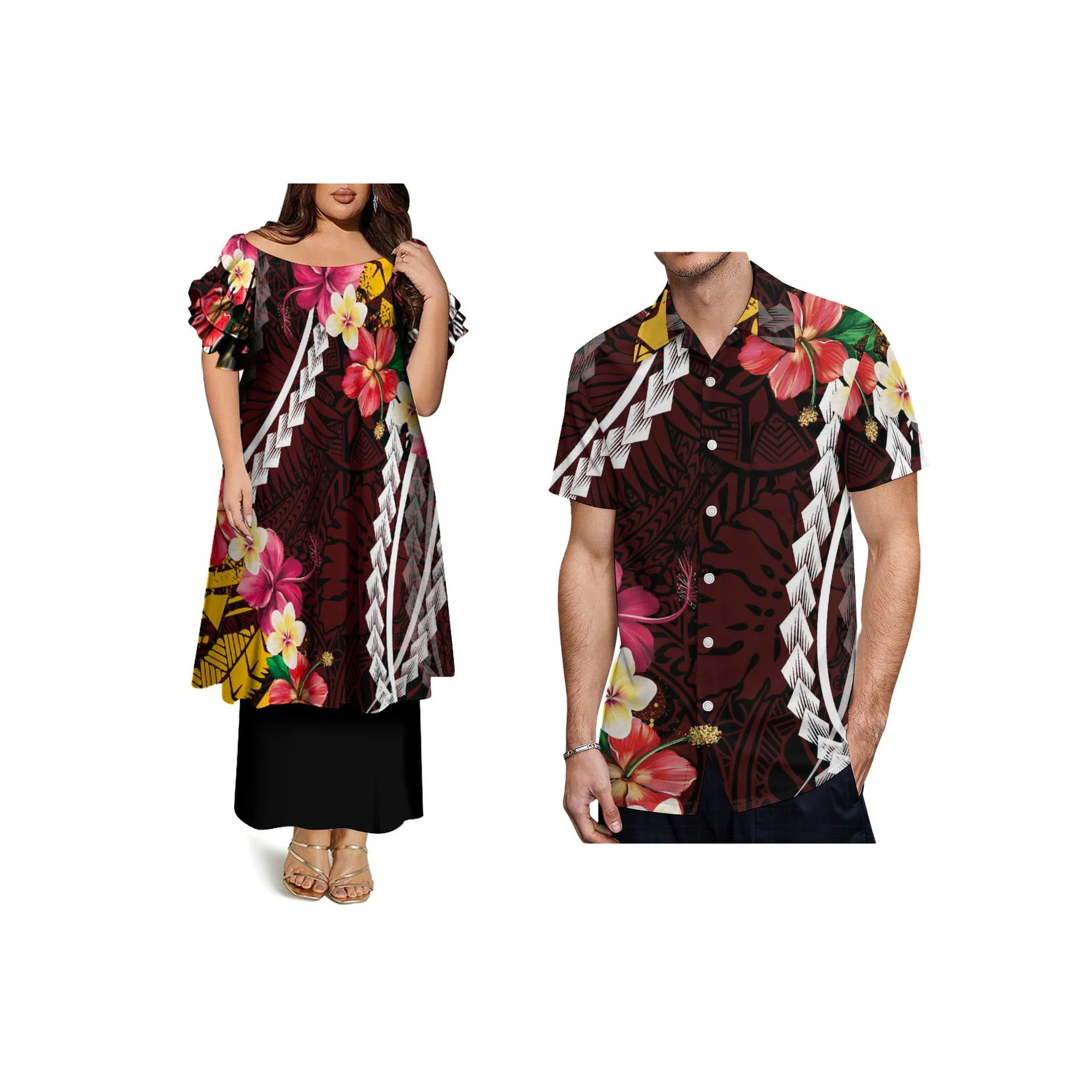 

Совершенно новый дизайн, женское платье больших размеров, платье Samoan Puletasi с индивидуальным логотипом, гавайское повседневное платье с открытыми плечами и принтом из двух предметов