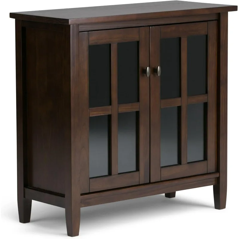 Warm Shaker SOLID WOOD 32 inch Wide Rustic Low Storage Cabinet in Tobacco Brown