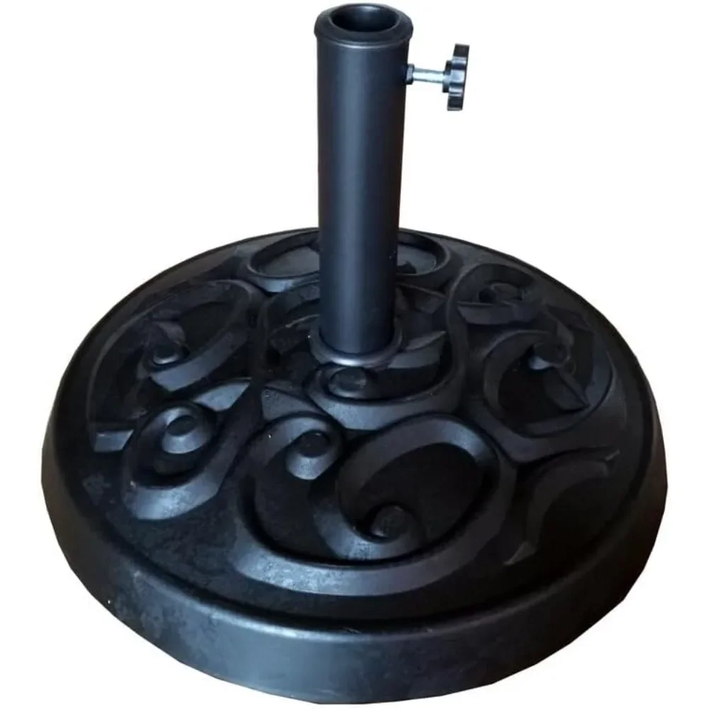 

Sturdy and Elegant Resin Umbrella Base for Patio Umbrellas, Rust-Resistant, Secure Attachment with Decorative Pattern, Black
