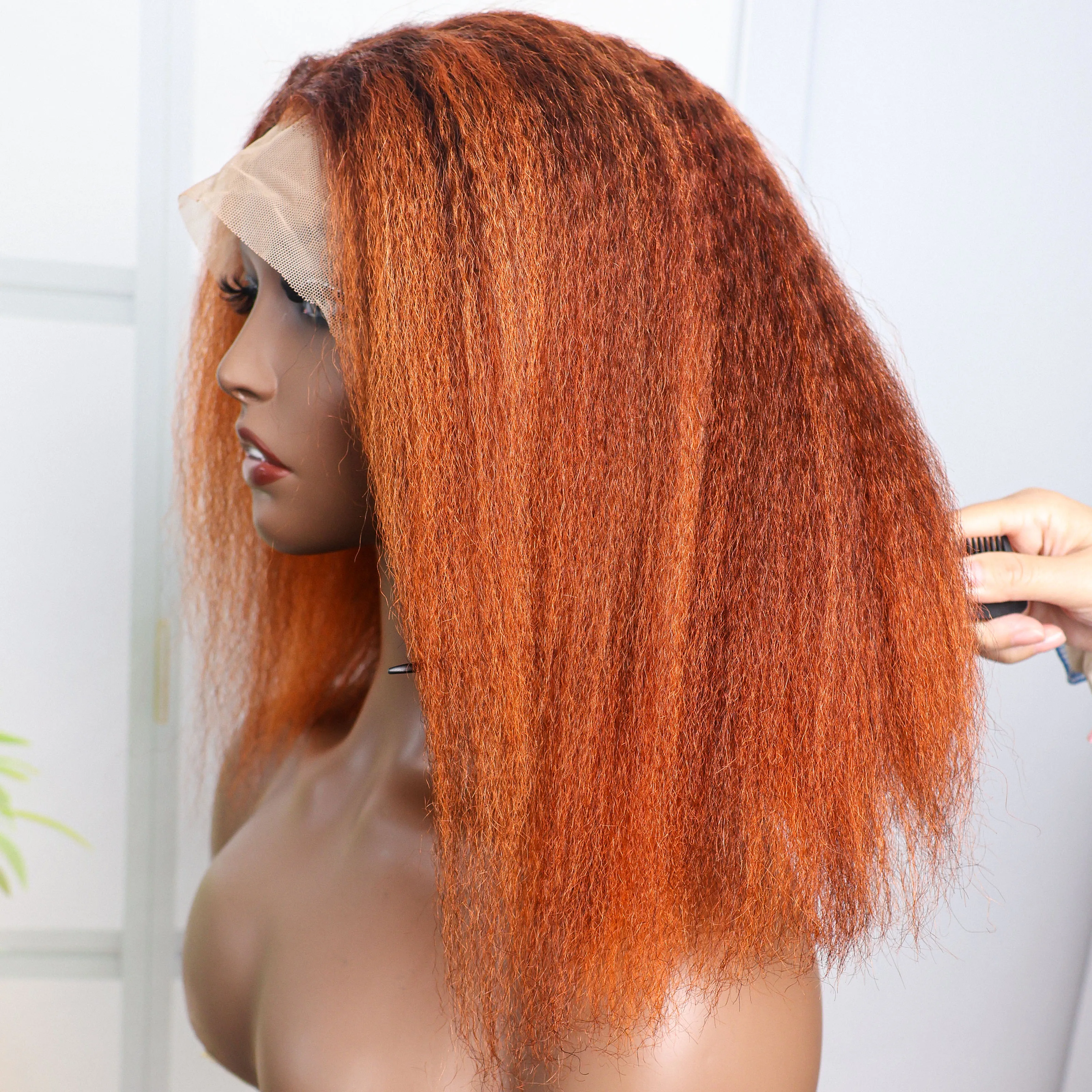 

Парик-боб 4/350 Highlight 13x4 с прозрачной кружевной передней частью, 200% плотность, прямые волосы с эффектом кинки, для женщин, омбре, имбирно-коричневый