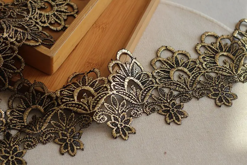 9cm Wide-2yards/lot Victorian Antique Gold Embroidery Lace Trim In Metallic Gold For Bridal,wedding Gown Ribbon