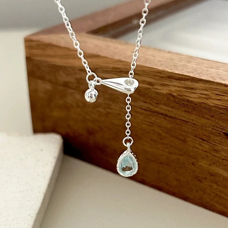 

PONYKISS Tibetan Silver Opal Water Drop Pendant Necklaces for Women Trendy Fashion Jewelry Minimalist Light Luxury Accessories