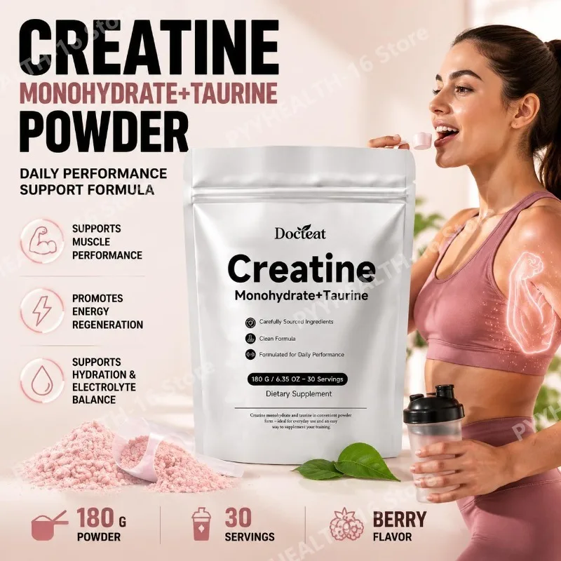 Docteat Creatine Monohydrate Powder with Taurine,Muscle Performance & Energy Support for High-Intensity Capacity, 30 Servings