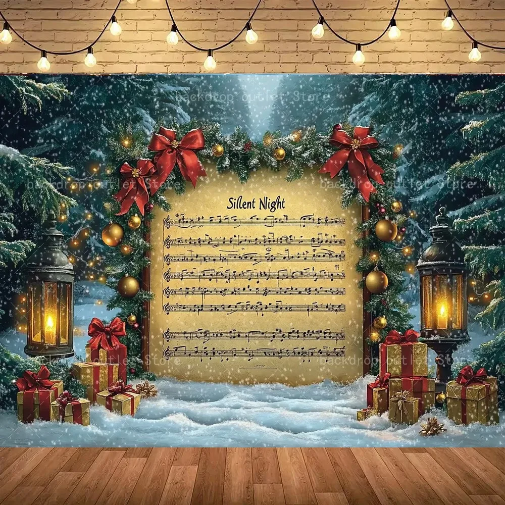 

Winter Christmas piano score shooting background, snowflake gift, children's family gathering decoration photography background