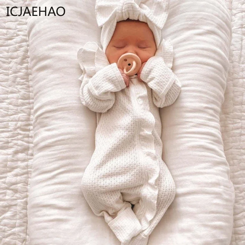 ICJAEHAO Newborns Girl Baby Jumpsuit Autumn Outfit Matching Long-Sleeved Foot Knitted Stretch Wafflet Jumpsuits Overalls Clothes