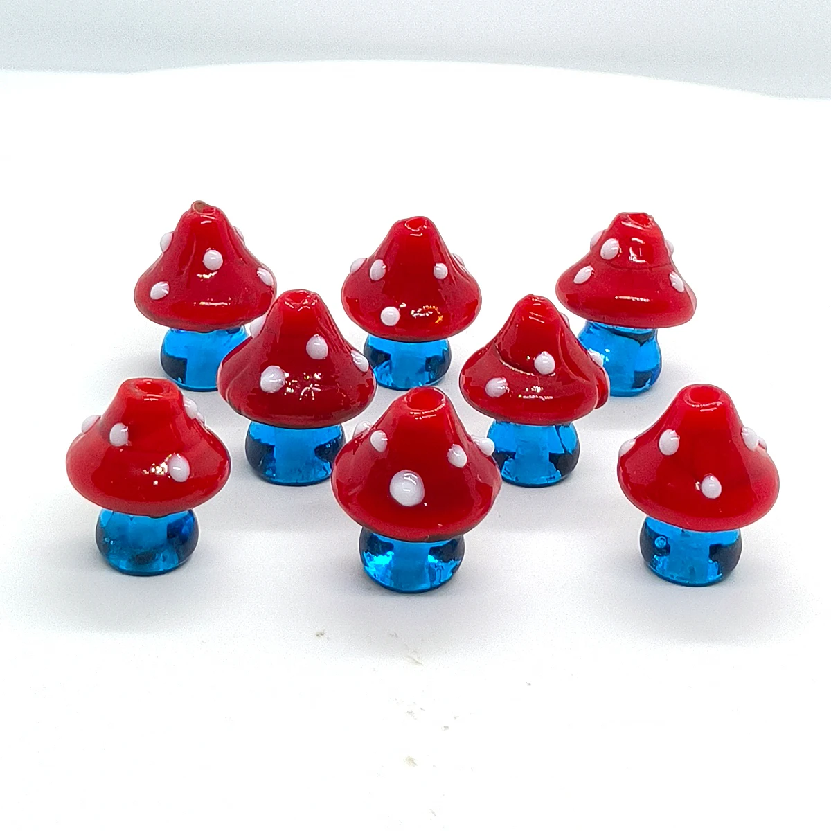 Red Mushroom Glass Pendants Blue Stems 5pcs Fairy Tale Charms for DIY Jewelry Making Bracelet Necklace Gift