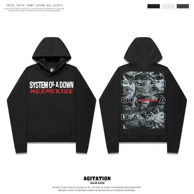 System of A Down Rock Hoodie Men\'s and Women\'s Autumn and Winter New Metal Printed Upper Clothes Long Sleeved Sweatshit Unisex