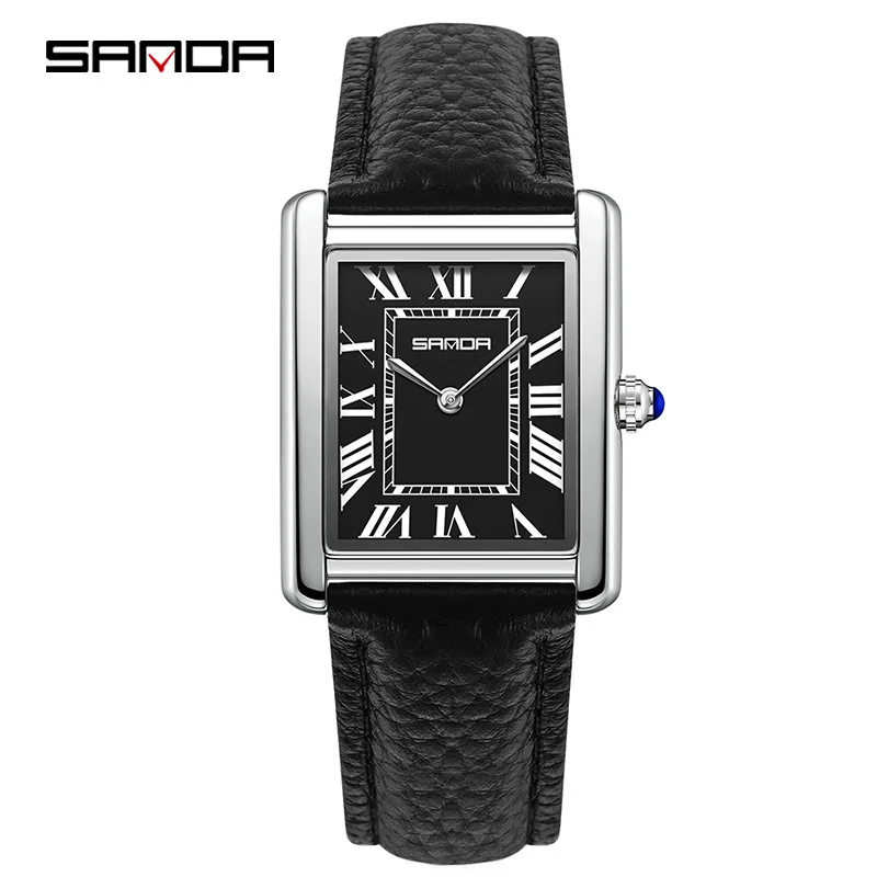SANDA women's watch moon phase two-pin waterproof women's watch solid steel belt hot-selling quartz watch