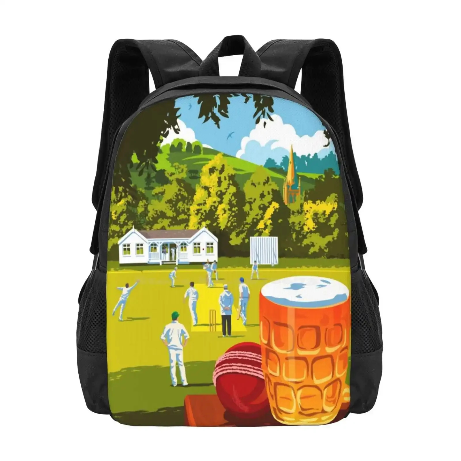 

Village Cricket Hot Sale Backpack Fashion Bags Cricket Pint Village Green England Travel Summer Heritage Leather On Willow
