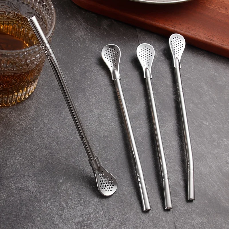 Straw Spoon Multi-purpose Stainless Steel Straw Spoon Juice Milk Tea Spoon Cute Creative Coffee Stirring Spoon