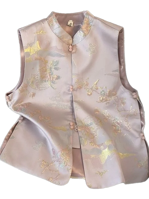 spring-new-chinese-style-women's-vest-stand-collar-two-piece-set-traditional-tang-costume-shoulder-pad-retro-modification